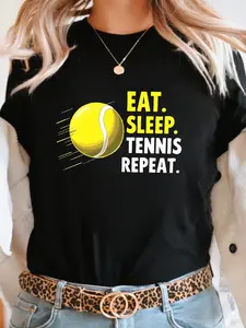 EAT SLEEP REPEAT Print T-Shirt, Short Sleeve Crew