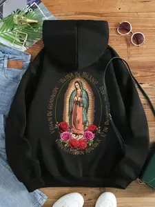 Virgen de Guadalupe Graphic Hoodie, Print on Back of Tee, Vintage Print Virgen de Guadalupe T-Shirt, Casual Sweatshirt, Gift for Men Women