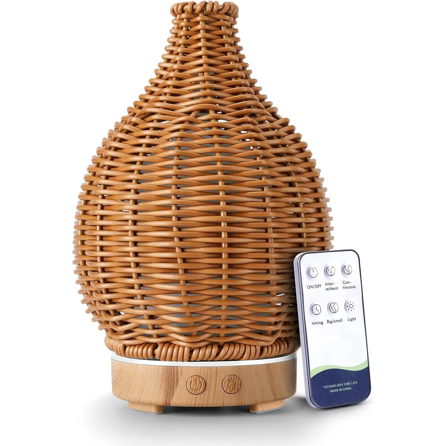 Rustic Boho Rattan Weaving Aromatherapy Diffuser with Remote Control, 100mL Ultrasonic Humidifier with Calming 7 Changing Color Lights, Noiseless Auto-Off Sleep Mode for Bedroom, Ideal for Relaxing Bath