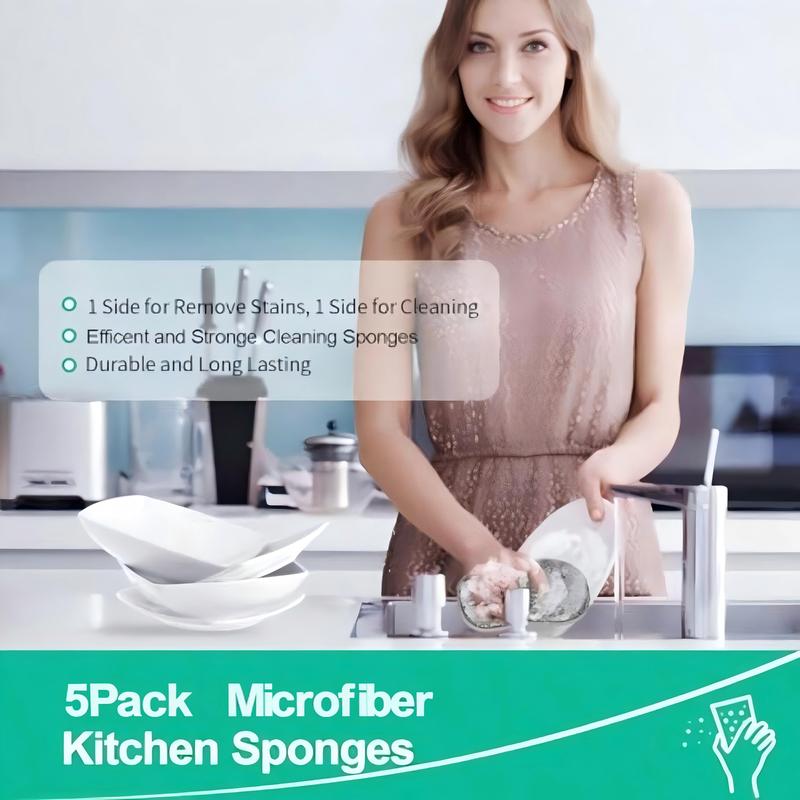 5 Pcs Multi Purpose Scrub Sponges Non Scratch Microfiber Sponge Cleaning Dish Scrubber Reusable Dish Sponges for Washing Dishes Along with Heavy Duty Scouring Power,Items for Christmas Gatherings