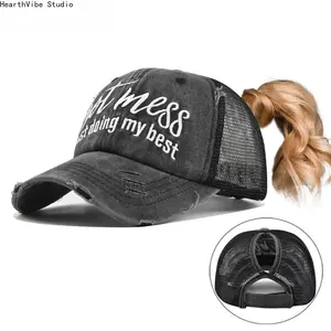 Embroidered Ponytail Hat for Women - Western-Style Trendy Open-Top Baseball Cap, Distressed Sun Visor, Versatile Sports & Outdoor Headwear, Hats For Women