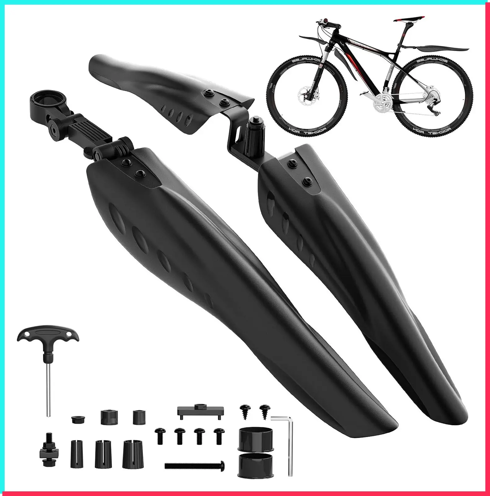 Bike Mudguard Set, Adjustable Bicycle Mudguards - Front and Rear Mud Flaps for MTB, Road Bike - Fits 24/26/27.5 inch Wheels