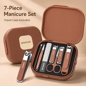 7-Piece Travel Manicure Set with Anti-Splash Nail Clippers, Stainless Steel Grooming Kit with Portable Case