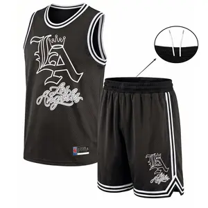 Men’s Sport La King Mesh Basketball Jersey Set, Sleeveless Tank Top and Shorts 2 Piece Outfit, Lightweight Breathable Athletic Sportswear, Casual Summer Training Uniform for Gym, Streetwear, Running, Beach and Daily Wear