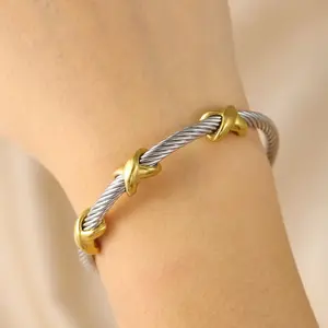【PANG Jewelry】Adjustable Stackable Twisted Cable Bracelet Cuff & Chain Link Knot Design Fashionable Statement Jewelry Gift-TikTokShopBlackFriday
