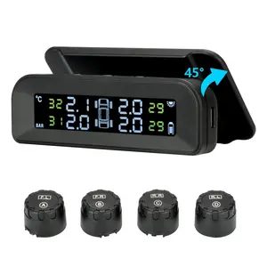 Tire Monitoring System Wireless Solar Tpms  Monitor Installed On Windowshield With 4 External Sensors Real-time Display Temperature 22-87 Psi For Car Rv Suv Mpv Sedan