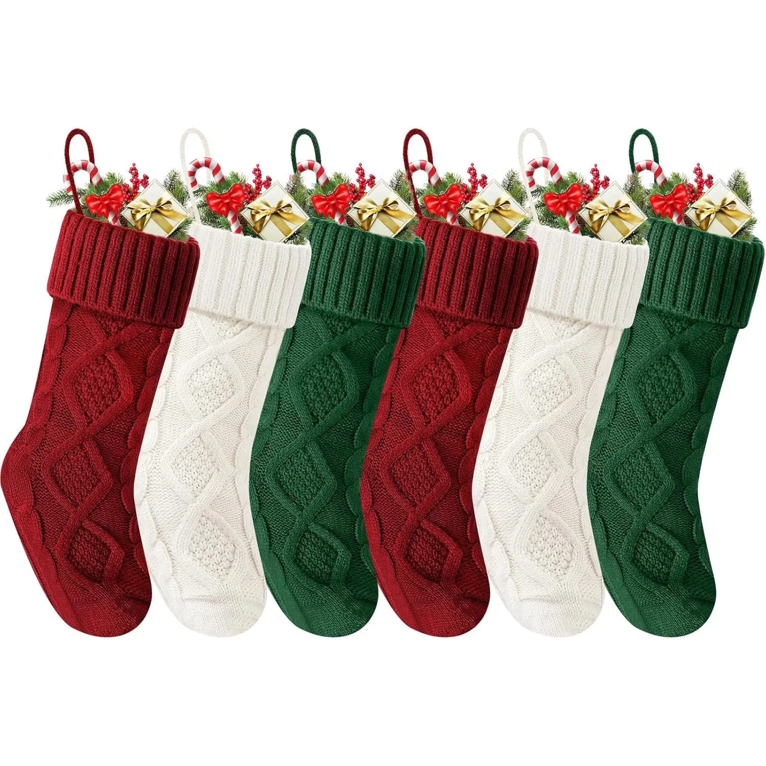 Christmas Stockings 18 Inches,Long Knitted Socks Christmas Decoration Hanging Stocking Fireplace Xmas Tree Stocking for Home Family（2red+2white+2green）