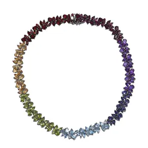 Red Garnet Multi Gemstone Oval 925 Sterling Silver Rhodium Plated Necklace for Women Jewelry Birthday Christmas Gifts Size 18" Ct 43.28