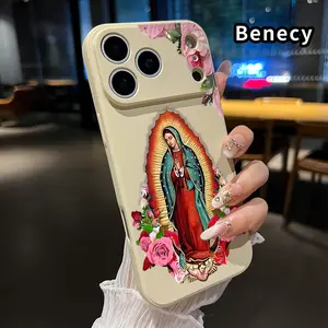 Straight Edge Phone Case for iPhone 17 15 16 14 Pro Max 13 12 11 XR XS Plus Air E  Divine Rose Icon Pattern Full Body Protection Shockproof Soft Liquid Silicone Cover Cellphone Protective