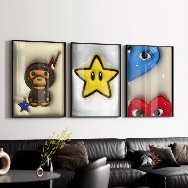 Hyebeast Set Of 3 Room Decor, Hypebast kaws Poster, Cool Wall Art Set, 3D Wall Art, HypeBeast Wall Art, Trendy Wall Art