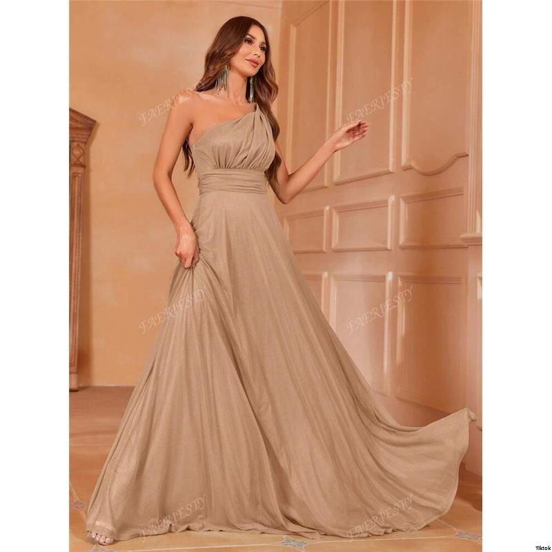 Galas - u2013ElegantSpring FaeriestyAsymmetricalNeckFormalEveningDressWithFittedWaist FlowingHem | SummerMaxiGownForRedCarpet Weddings UpscalePartiesBridesmaidDress