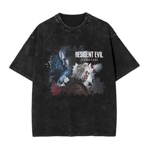 Washed T Shirt Residents Evils 12 Requiem Leon Kennedy Vintage T-Shirt Harajuku  Streetwear Short Sleeve14Summer Tees Men Women