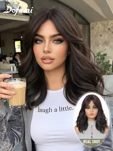 Women's Short Wavy Synthetic Fiber Wig, Heat-Resistant, Natural Look, 14 Inches, with Bangs, Stylish and Comfortable, Synthetic Hair Wig