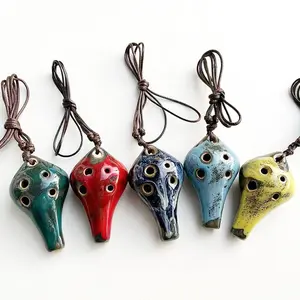 1pc,Crafts 6-hole ocarina kiln-changed small water drop six-hole ocarina with hanging rope hole alto ocarina instrument