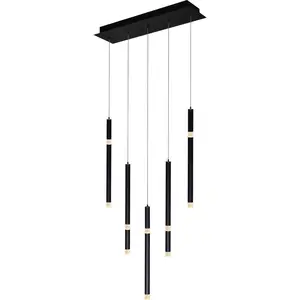 CWI Lighting Flute LED 6 inch Black Chandelier Ceiling Light 1262P22-5-101