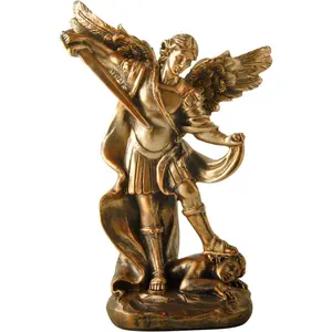 San Miguel Arcangel Statue - St. Michael Angel Figurine,  Statue Antique Bronze Finish Sculpture, Ideal for Collectors and Religious Decor