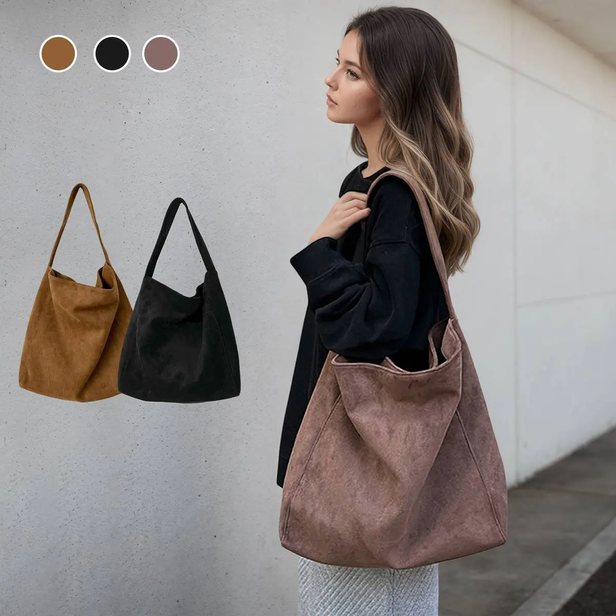 Women's Soft Suede Retro Chic Tote Bag - Durable Shoulder Commuter Work Bag, Large Capacity Carry All for Daily Use & Commuting, Large Capacity Bag
