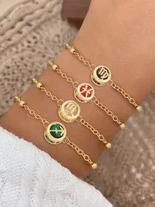 Women's Stainless Steel Beaded Bracelet with Charms, Crystal Zodiac Pendant Design, Casual All-Season Jewelry Accessory