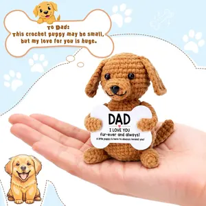 Funny Dog Dad Gifts – Cute Crochet Puppy Dog Plush Emotional Support Animal, Christmas Birthday Gifts for Dad from Daughter Son, Cute Dog Lover Gifts, I Love You Dad Decorative Keepsake