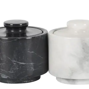 Handcrafted Marble Salt Cellar Set of 2 with Lids | Natural Stone Bowls for Sea Salt, Spices & Herbs | Elegant Kitchen & Dining Room Decor | Multipurpose Pinch Pot with Felt Base