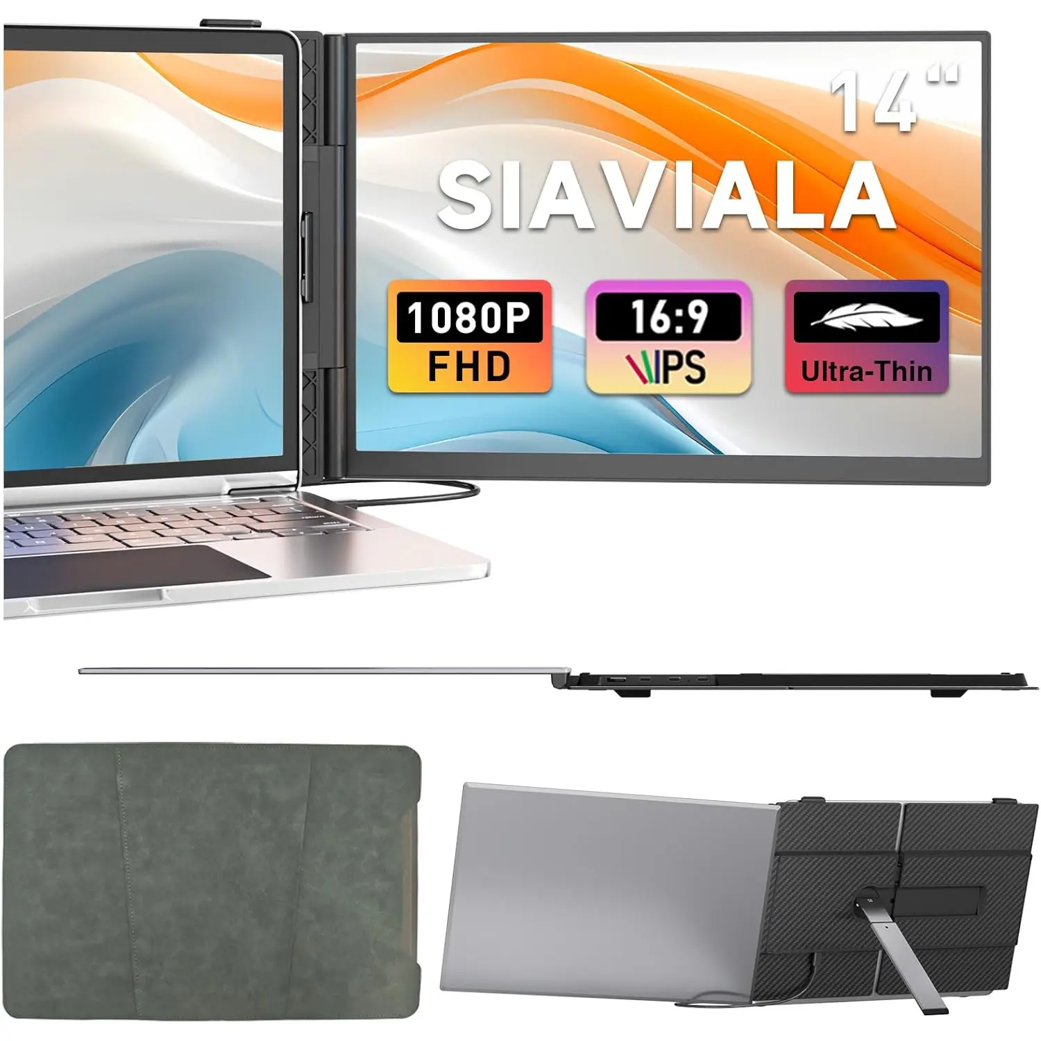 Siaviala Laptop Screen Extender, 2025 Upgraded Ultra-Thin Ultra-Slim 14” FHD 1080P Portable Monitor, Lightweight Dual Laptop Monitor Extender for 13-17.3” Laptops, Plug n Play for Windows/Mac/Android computer accessory sohochic
