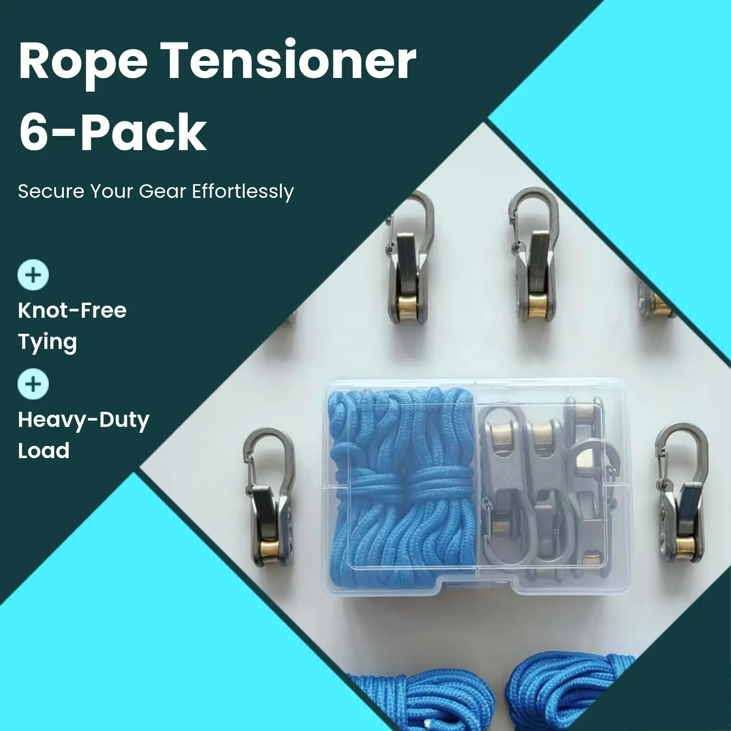 Retractable Rope Tightening Tool with Alloy Buckle, 6-Pack Outdoor Rope Tensioner for Camping Tent Building, Tarp Tie Downs (Ideal for Outdoor Enthusiasts)