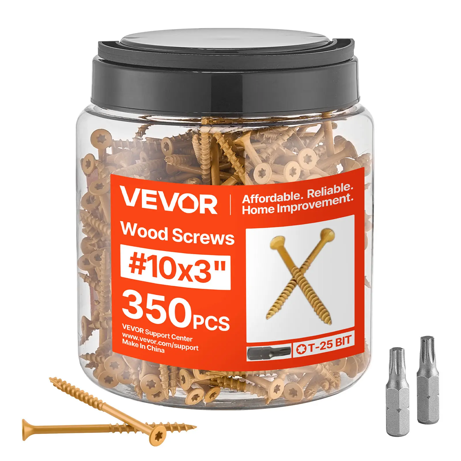 VEVOR Wood Screws 350 PCS, #10 x 3-Inch Anti-Rust Coated, Exterior Deck Screw Torx/T25 Star Drive, Metal Rust-Resistant Outdoor Decking Screws with 2