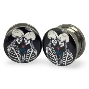Eternally Yours Picture Plugs gauges pair body jewelry skeleton skull