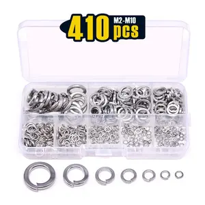 410 pcs Spring Lock Washers Assortment Kit, M2-M10 Metric Split Lock Washer Set,304 Stainless Steel Lock Washers for Screws Bolt