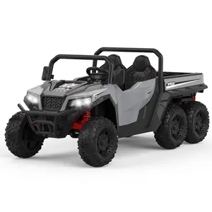 【Christmas Gift】24V 4WD 6-Wheel Electric Ride On Dump Truck with Remote Control,2 Seater Kids Dump Truck Toy for Big Kids Ages 3+,Includes Interactive Shovel,Dump Bed,LED Lights & Music Player-Grey