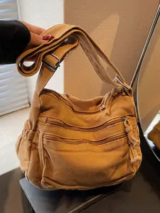 Distressed multi-layered zipper pocket one-shoulder handbag, adjustable shoulder strap casual practical daily commuting one-shoulder bag, suitable for daily travel, shopping, etc. Fashionable Crossbody Bag