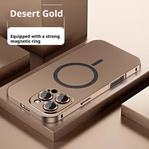 Desert Gold Metal Aluminum Alloy Smartphone Casing, Snap-On Anti-Drop Full Protection Cellphone Case with Magnetic Ring for IP 17 Pro Max, 16 Pro, 15, 14, 13 Devices (Mobile Phone Accessories)