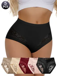 QUASTI 5-Piece Mid-Waist Sexy Lace Women's Panties, Lightweight, Breathable Fabric, Soft Smooth, Highly Elastic, Skin-Friendly, Comfortable, Elegant and Confident Womenswear, Sizes S-XXL