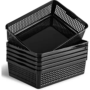 A4 Size Plastic Storage Basket, Desktop File Paper Letter Organizer Tray, 6-Packs Black for Home Office Storage