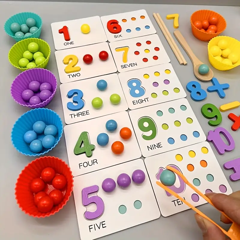 Montessori Arithmetic Math Toy Set – Silicone Digital Learning with Beads, Chopsticks & Spoons – Educational Gift for Kindergarten, Easter.