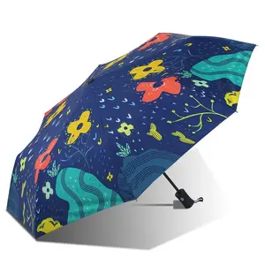 Umbrella Automatic Folding Women'S Umbrella Three-Folding Umbrella Windproof Starry Sky Color Creative Sun Umbrella Parasol