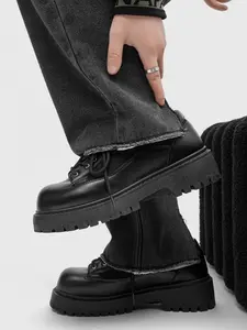 1 Pair British Style Chunky Closed Casual Leather Shoes | Business Commute Style | Soft Breathable + Non-Slip Outsole + Elegant & Stable | Office Commute / Business Meetings / Formal Dates, Versatile Comfortable Men's Work Shoes
