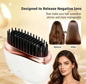 Wireless Hair Straightener Comb, Cordless Ionic Smoothing Hair Brush, Mini Pocket Model with 30 s Fast Heating and Adjustable Temperature