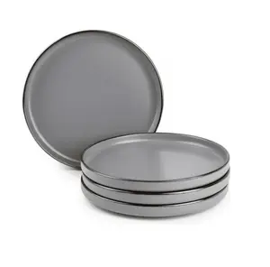Dinnerware Gray Ava Stoneware Salad Round Plates, 4 Pack
