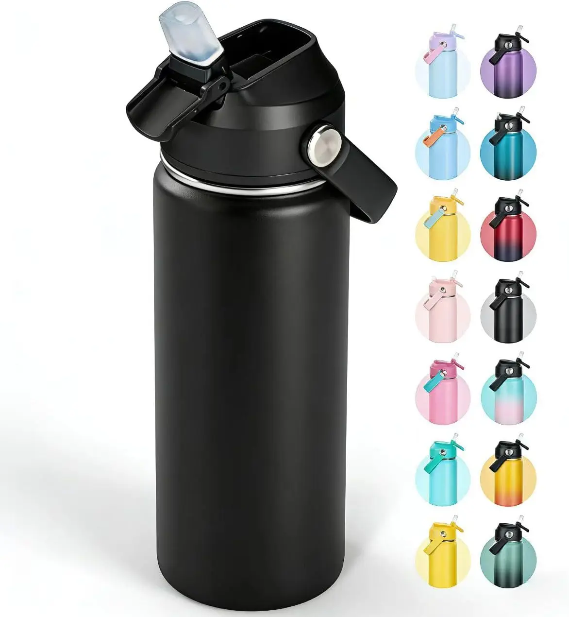 18oz Insulated Stainless Steel Water Bottle, Wide Mouth Double Wall Vacuum, Silicone Straw, Sweat & Leak Proof, BPA Free Insulated Water Flask for Travel, Green Gradient
