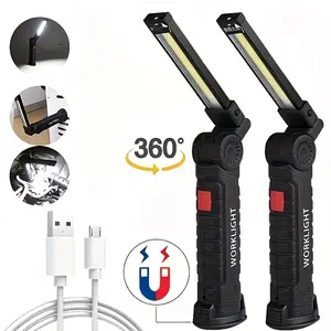 A USB rechargeable LED work light, magnetic flashlight COB work light, handheld portable work light, inspection light, suitable for construction work, outdoor, camping, car repair, barbecue, and emergencies