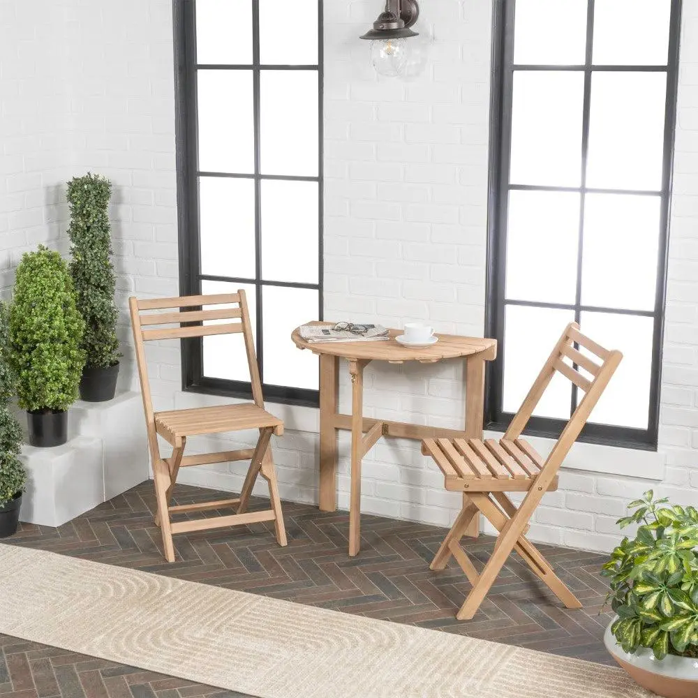 JONATHAN Y Cadiz Classic French Country 3-Piece Acacia Wood Half-Round Outdoor Folding Bistro Set