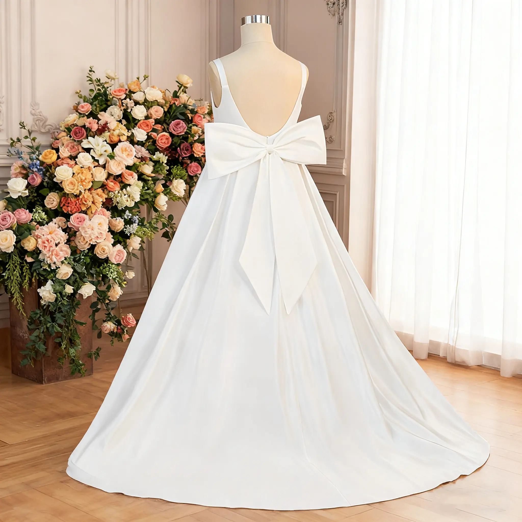 802 White flower girl wedding dress with train princess-style tutu little girl's wedding dress artistic photoshoot dress stage runway gown