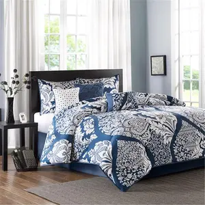 Madison Park  100 Percent Cotton Printed 7 Piece Comforter Set, Indigo - King