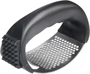 Stainless Steel Garlic Presser and Onion Slice Holder Set, Garlic Press Rocker Crusher Mincer Chopper, Cutter Kitchen Slicing Assistant Tool for Tomatoes Eggs and Vegetables