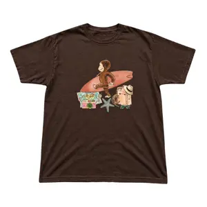 Cute Monkey Surfboard Graphic Tee, Vintage Coastal Vacation Shirt, Retro Summer Beachwear Unisex T-Shirt