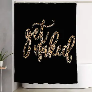 1/4pcs Stylish Black Shower Curtain Set with "Get Naked" Cursive Text and Leopard Print, Perfect for Modern Bathrooms - Includes Matching Bath Mats and Toilet Lid Covers for a Chic and Cozy Home Decor Upgrade