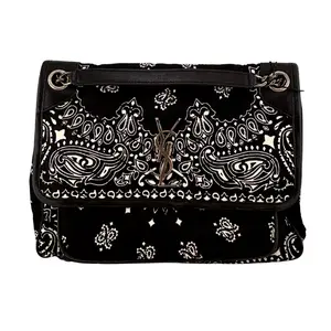 Pre-owned YSL Fabric Shoulder Bags Black/White Niki Bandana Monogram Shoulder Bag