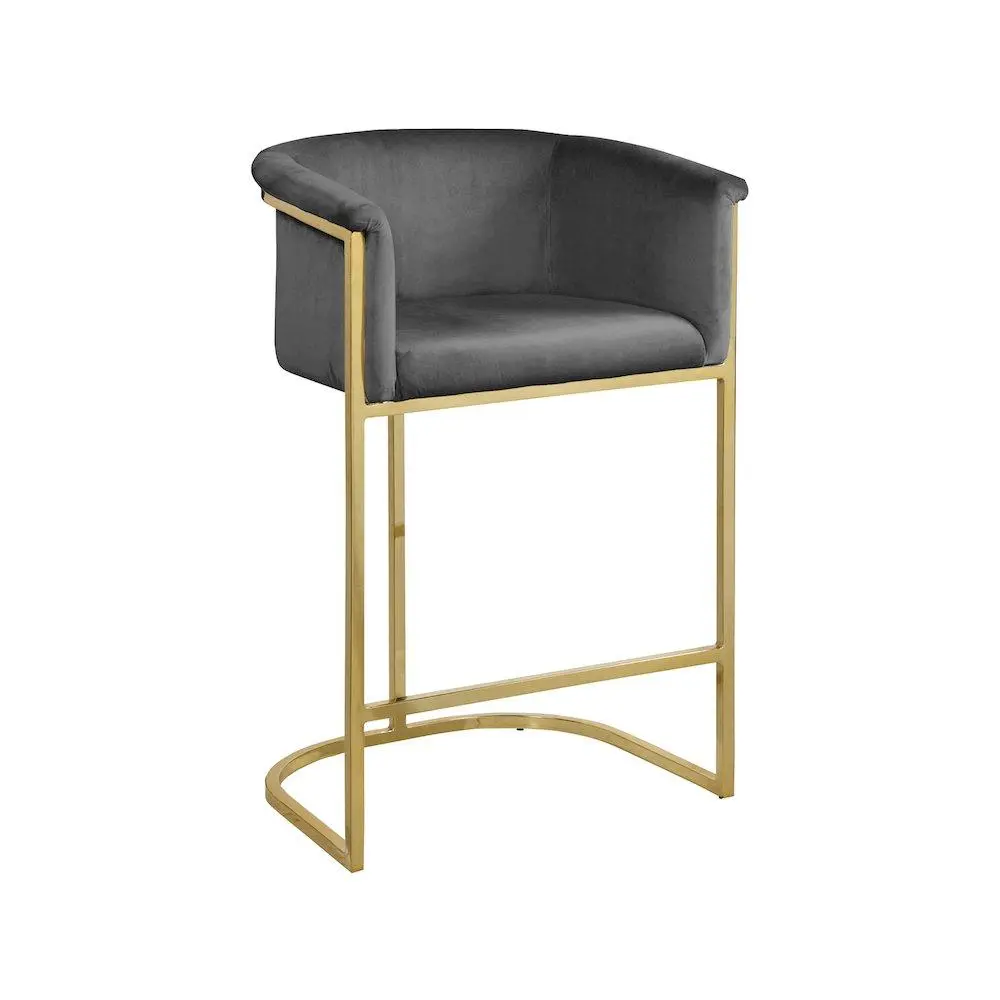 Donatella Grey Velvet Stool, Contemporary Home Decor, Curved Seat Indoor Furniture Accent Chair