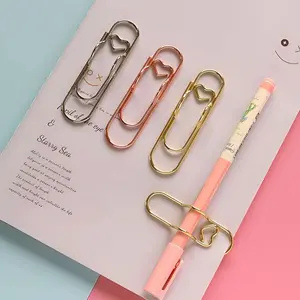 30pcs Heart-Shaped Pen Clips, Metal Pencil Clamps, Multifunctional Rose Gold Silver Color Carbon Steel Paperclips, Portable Large Size Organizer